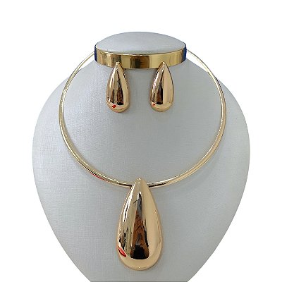 Conjunto Aro Bijuteria Gota Chapeada