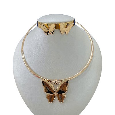 Conjunto Aro Bijuteria Borboleta Chapeada