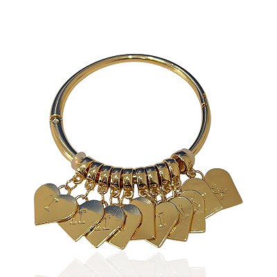 Bracelete Folheado Ouro 18k e Prata 925 Mandamentos Corações
