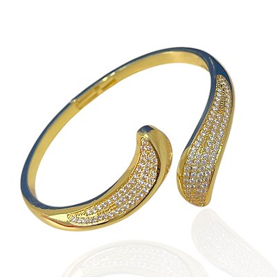 Bracelete Folheado Ouro 18k e Prata 925 Virgula Cravejada