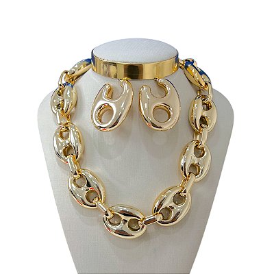Conjunto Bijuteria Dourado e Prata Elos