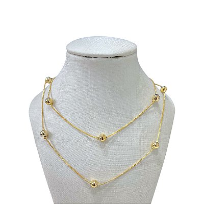Colar Duplo Folheada Ouro 18k Bolinhas