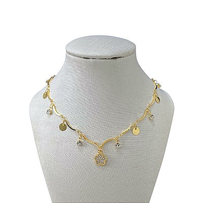 Choker Folheada Ouro 18k Flor ponto de Luz