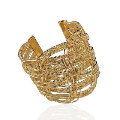 Bracelete Bijuteria Dourado e Prata Aramado Trançado