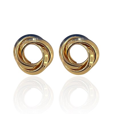 Brinco Bijuteria Dourado e Prata Elos Grande Liso