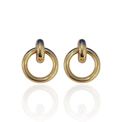 Brinco Bijuteria Dourado e Prata Elos Grande Liso