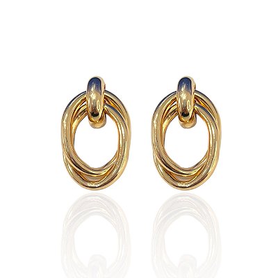 Brinco Bijuteria Dourado e Prata Elos Grande Liso