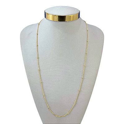 Colar Longo Folheado Ouro 18k e Prata 925 Bolinhas