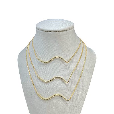 Colar Triplo Folheado Ouro 18k e Prata 925 Ondulado