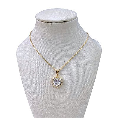 Colar Folheada Ouro 18k Ponto de Luz Coração Cravejado