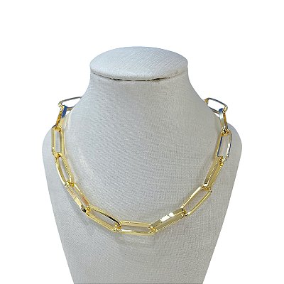 Choker Folheada Ouro 18k e Prata 925 Elos Oval Cumprido Laminado