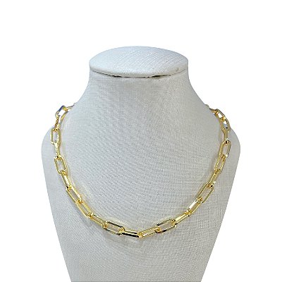 Choker Folheada Ouro 18k e Prata 925 Elos Oval Quadrado