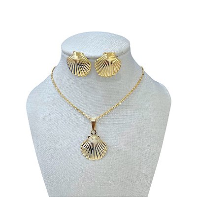 Conjunto Folheado Ouro 18k e Prata 925 Concha