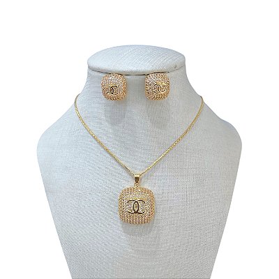 Conjunto Folheado Ouro 18K e Prata 925 Inspired Cravejado