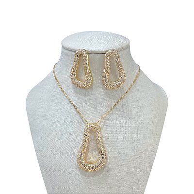 Conjunto Folheado Ouro 18K e Prata 925 Orgânico Cravejado