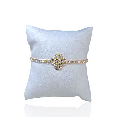 Pulseira Folheada Ouro 18k e Prata 925 Trevo Cravejado Inspired