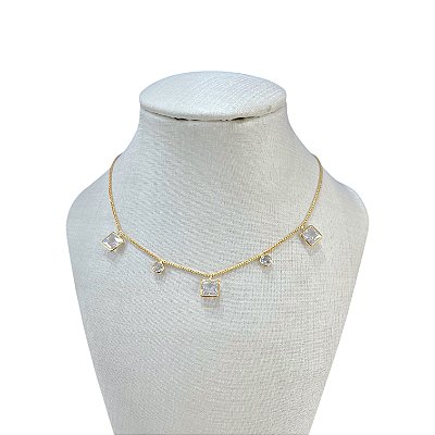 Choker Folheada Ouro 18k Quadrado Ponto de Luz