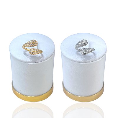 Anel Ajustável Bijuteria Dourado e Prata Gota Dupla Cravejada
