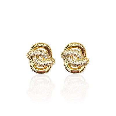 Brinco Folheado Ouro 18k e Prata 925 Quadrado Cravejado