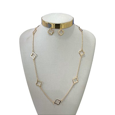 Conjunto Folheado Ouro 18k e Prata 925 Longo Trevo Inspired