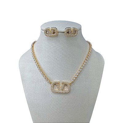 Conjunto Folheado Ouro 18k e Prata 925 Riviera Inspired Cravejado