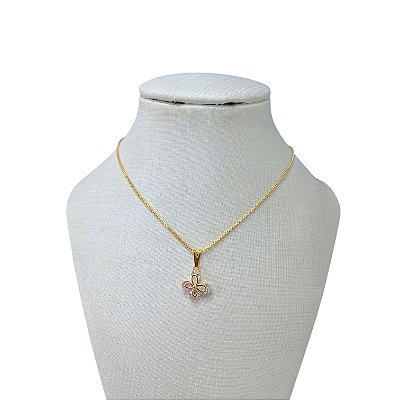 Colar Folheado Ouro 18k e Prata 925 Borboleta Cravejada