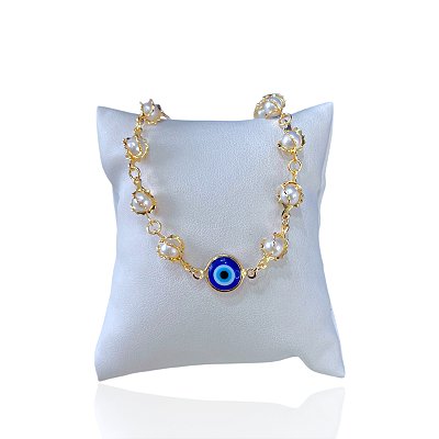 Pulseira Folheada Ouro 18k Pérola Olho Grego