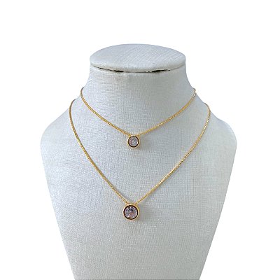 Colar Duplo Folheado Ouro 18k e Prata 925 Redondo Ponto de Luz
