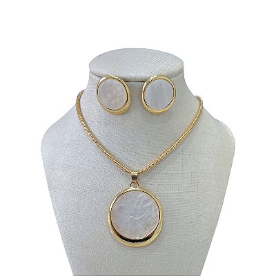 Conjunto Folheado Ouro 18k Malha Madrepérola Redondo