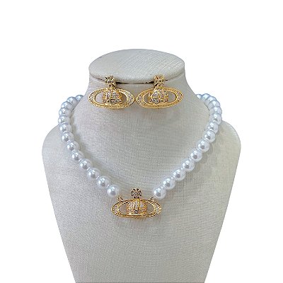 Conjunto Folheado Ouro 18k e Prata 925 Planeta Inspired Cravejado