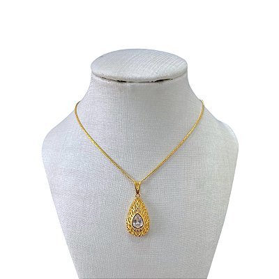 Colar Folheado Ouro 18k Gota Cravejada