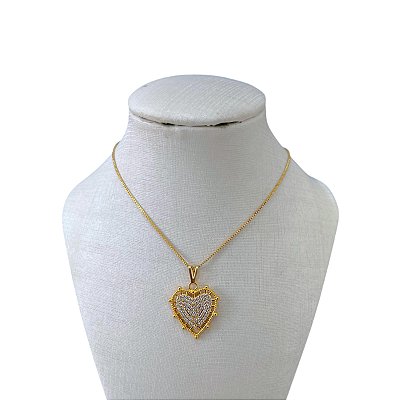 Colar Folheado Ouro 18k Coração Cravejado
