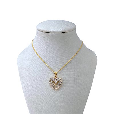 Colar Folheado Ouro 18k Coração Cravejado