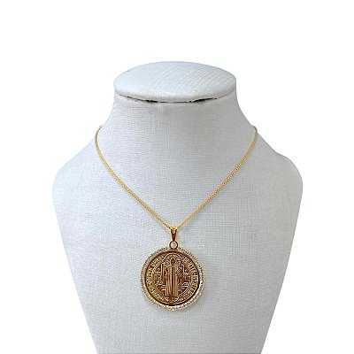 Colar Folheado Ouro 18k São Bento Strass