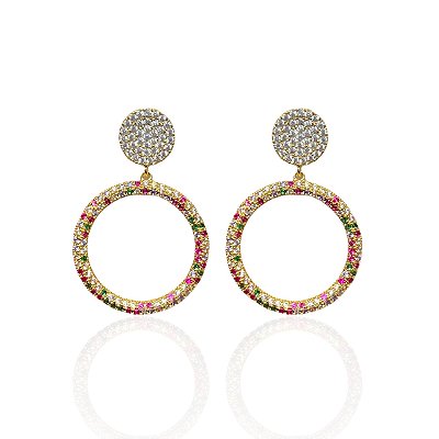 Brinco Folheado Ouro 18k e Prata 925 Mandala Cravejada