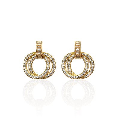 Brinco Folheado Ouro 18k e Prata 925 Mandala Cravejada