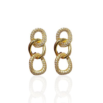 Brinco Folheado Ouro 18k e Prata 925 Elos Cravejado