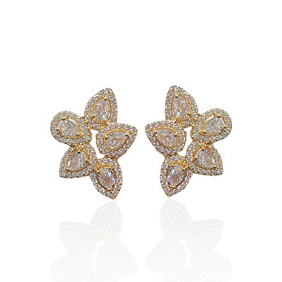 Brinco Folheado Ouro 18k e Prata 925 Gotas Cravejada