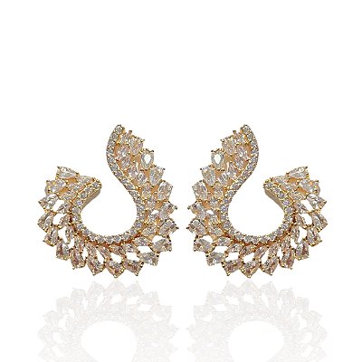 Brinco Folheado Ouro 18k e Prata 925 Vírgula Cravejada