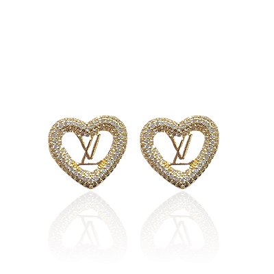 Brinco Folheado Ouro 18k e Prata 925 Coração Inspired Cravejado