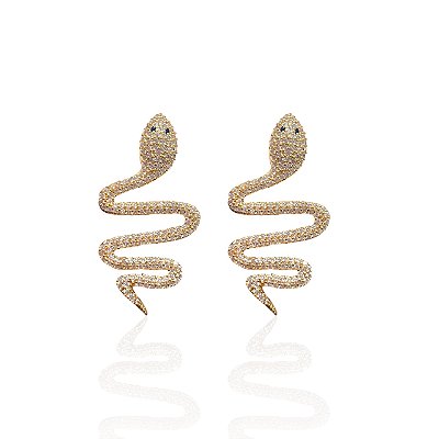 Brinco Folheado Ouro 18k e Prata 925 Serpente Cravejada
