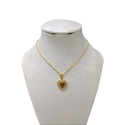 Colar Folheado Ouro 18k Coração Cravejada