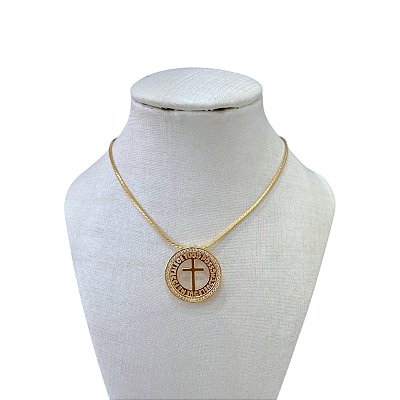 Colar Folheado Ouro 18k Cruz Cravejada