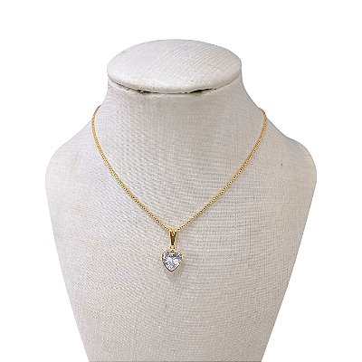 Colar Folheado Ouro 18k e Prata 925 Ponto de Luz Coração Achatado