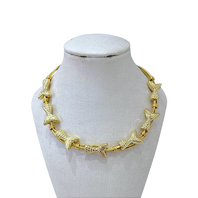 Choker Bijuteria Fios Dourado Cauda de Sereia
