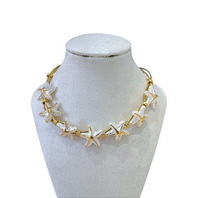 Choker Bijuteria Fios Dourado Estrela do Mar