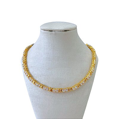 Colar Folheado Ouro 18k e Prata 925 Inspired X Cravejado