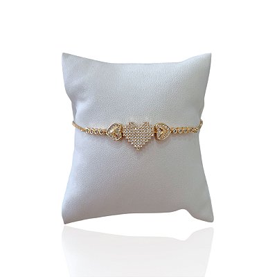 Pulseira Folheada Ouro 18k e Prata 925 Shambala Coração Cravejado