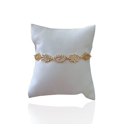Pulseira Folheada Ouro 18k e Prata 925 Shambala Olho Grego Mão Hamsá Cravejado