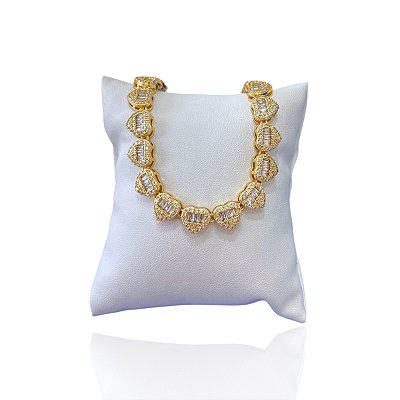 Pulseira Folheada Ouro 18k e Prata 925 Inspired Corações Cravejado